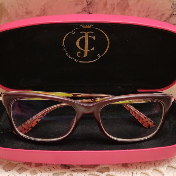 JUICY COUTURE EYEGLASSES JU 130 PINK LEOPARD FRAMES METAL VINTAGE Y2K WITH CASE - Picture 15 of 16